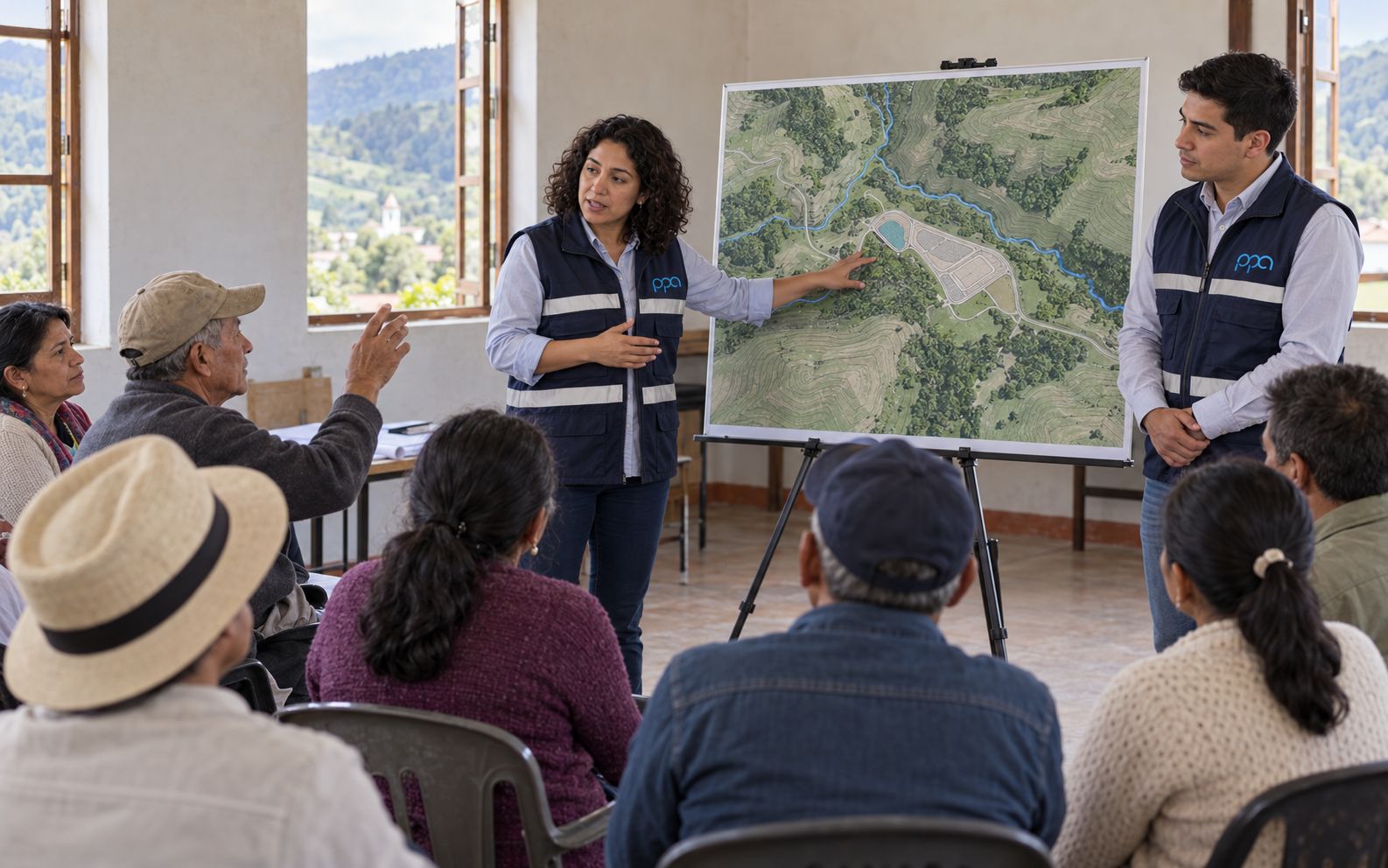Socialización de un proyecto con la comunidad en un salón comunal